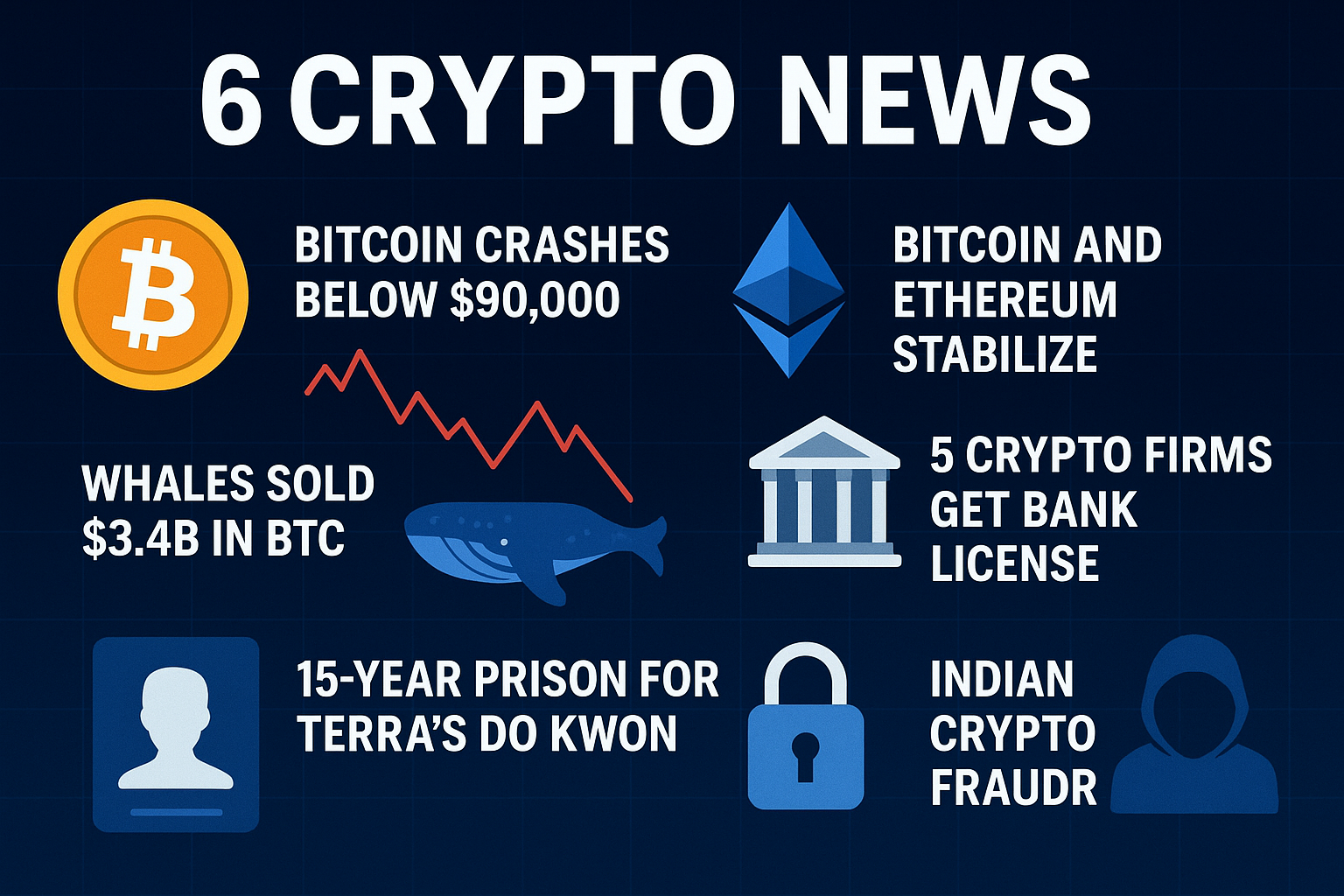۶ خبر مهم و تحلیل‌محور امروز بازار ارزهای دیجیتال — وضعیت بیت‌کوین، اتریوم، نهنگ‌ها، نهادهای بزرگ کریپتو و پرونده‌های جنایی | ۱۴ آذر ۱۴۰۴
