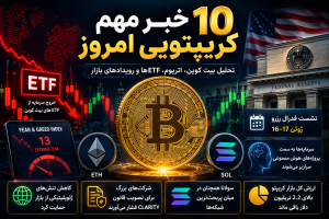 ۱۰ خبر مهم کریپتویی امروز | تحلیل بیت کوین، اتریوم، ETFها و مهم‌ترین رویدادهای بازار