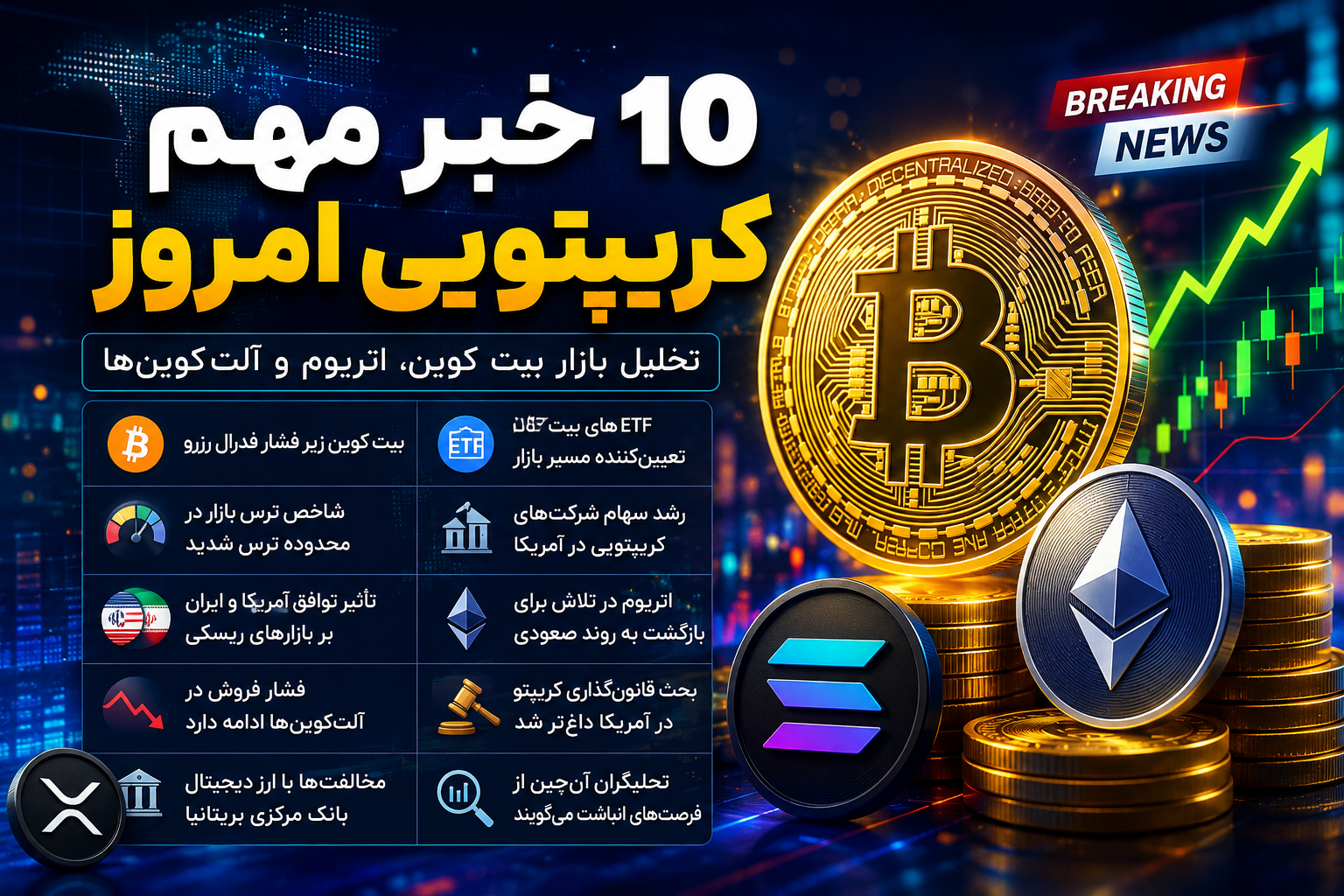 10 خبر مهم کریپتویی امروز | بیت کوین در انتظار تصمیم بزرگ بازار، آلت‌کوین‌ها زیر فشار
