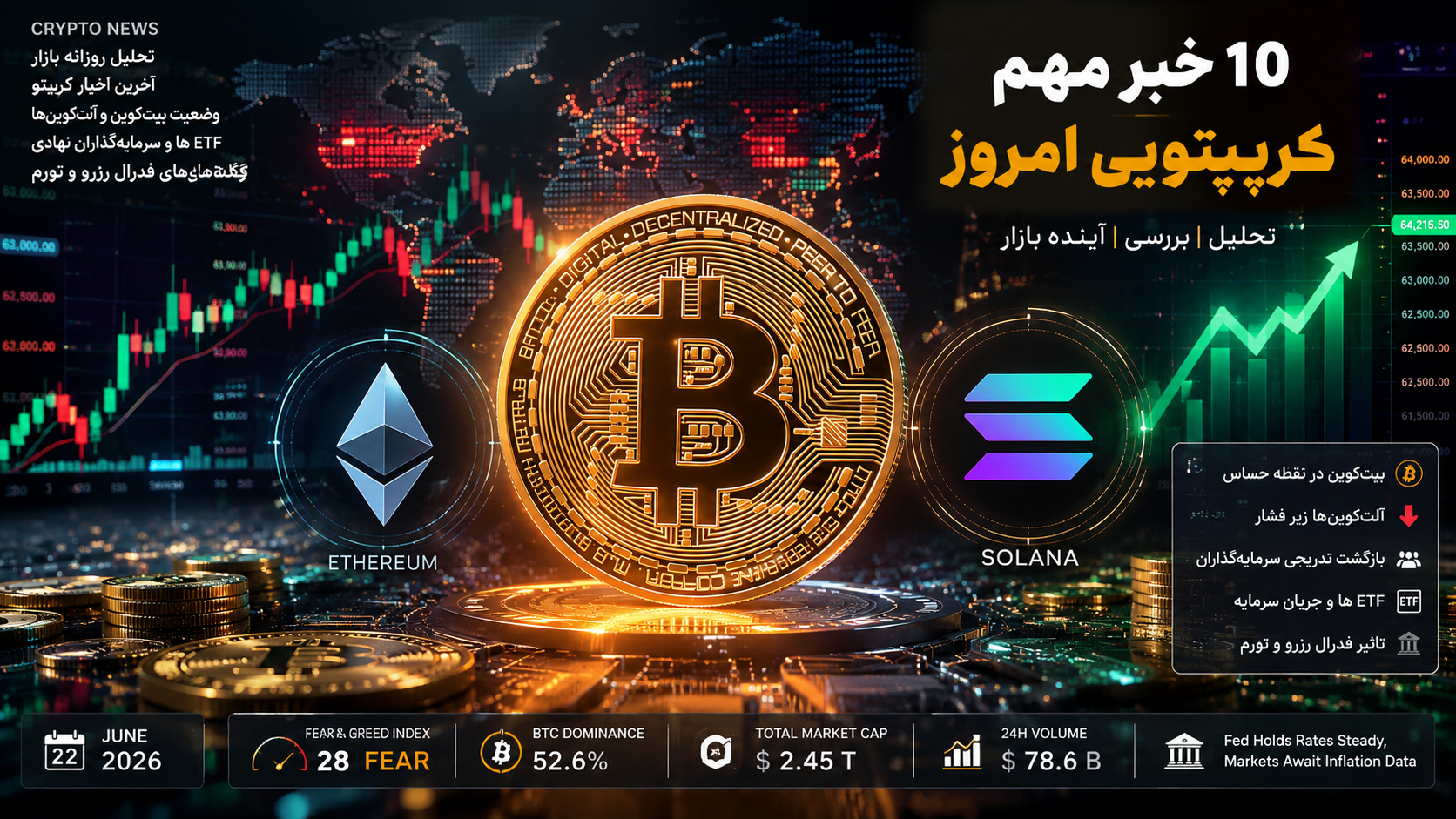 ۱۰ خبر مهم کریپتویی امروز | بیت کوین در نقطه حساس، آلت‌کوین‌ها زیر فشار و بازگشت تدریجی سرمایه‌گذاران